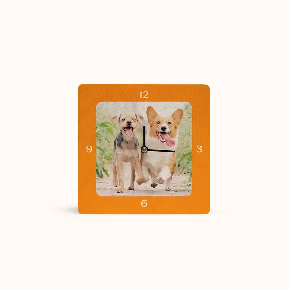 6x6 Square Personalized Clock - Orange / No gift wrapped