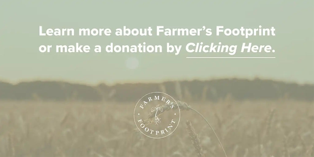 Call-to-action banner for Farmer’s Footprint donations with a circular logo.